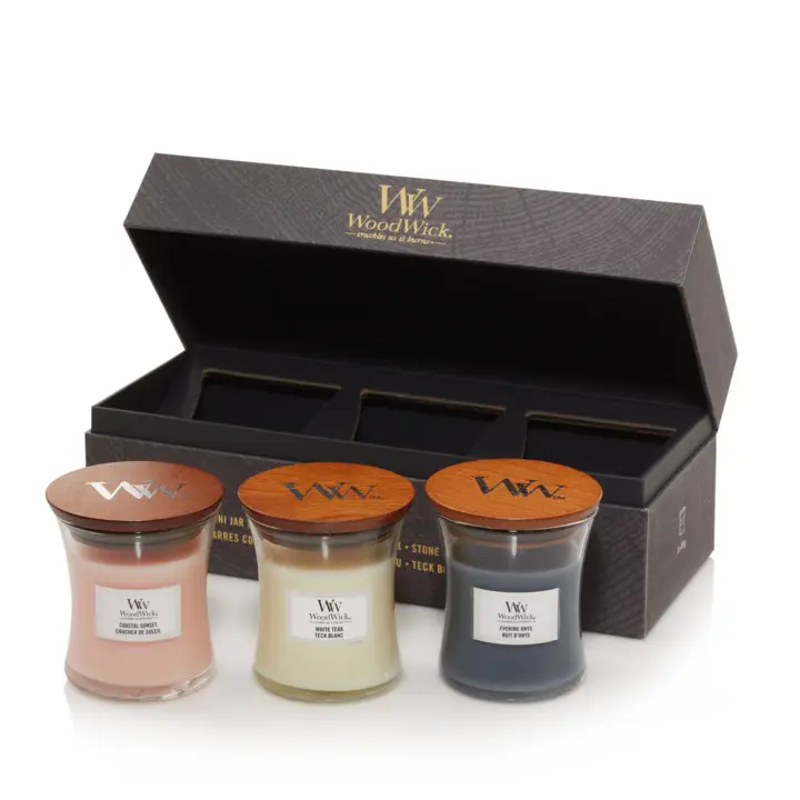 Набір свічок Woodwick Mini Evening Onyx, Coastal Sunset, Solar Ylang, 3х85 г