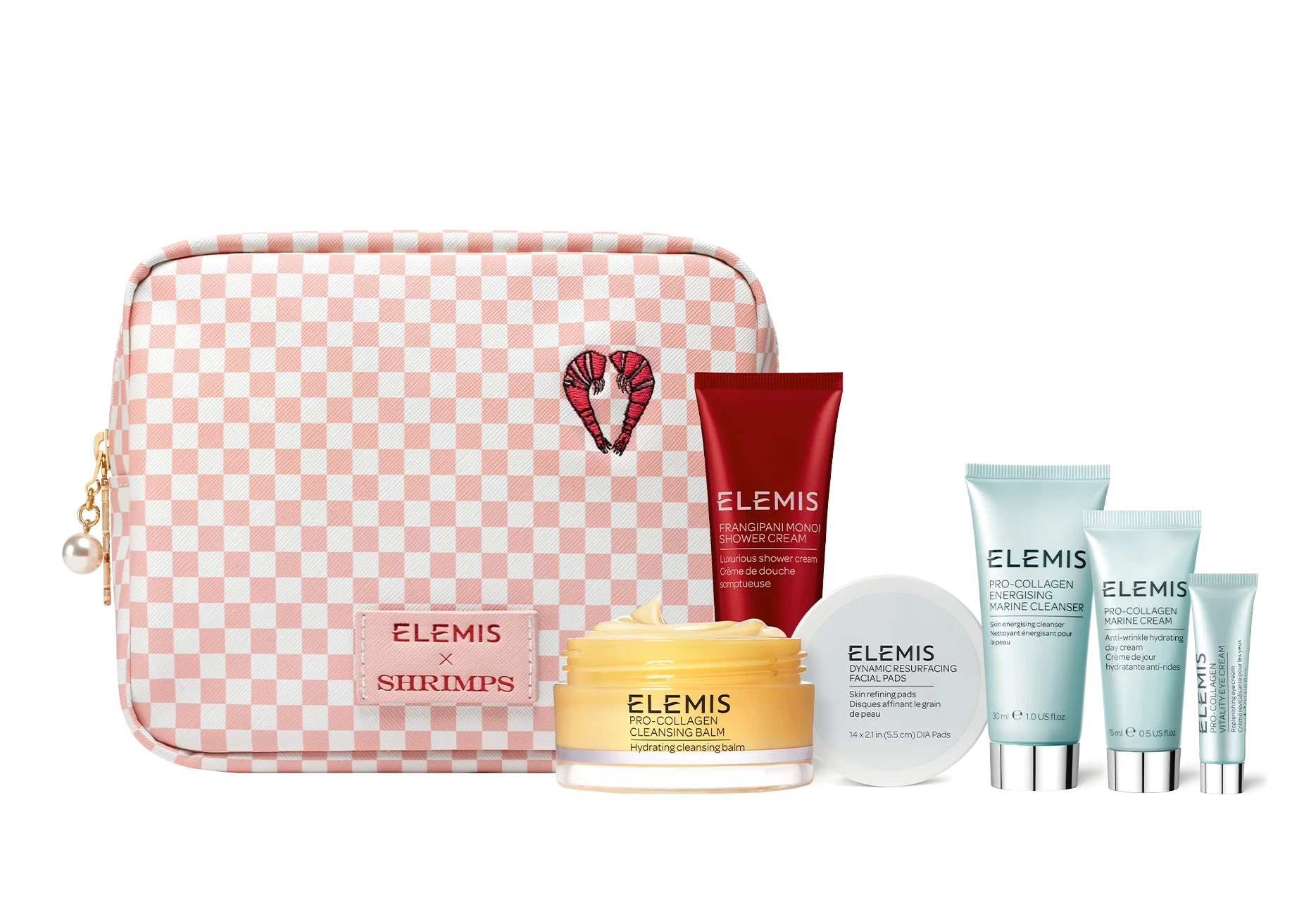 Колекція бестселерів у дизайнерській тревел косметичці Elemis Kit: Shrimps Travel Icons Collection