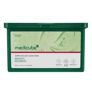 Набір заспокійливих масок з центелою, алое, зеленим чаєм Medicube Super Cica Daily Quick Mask, 30 шт
