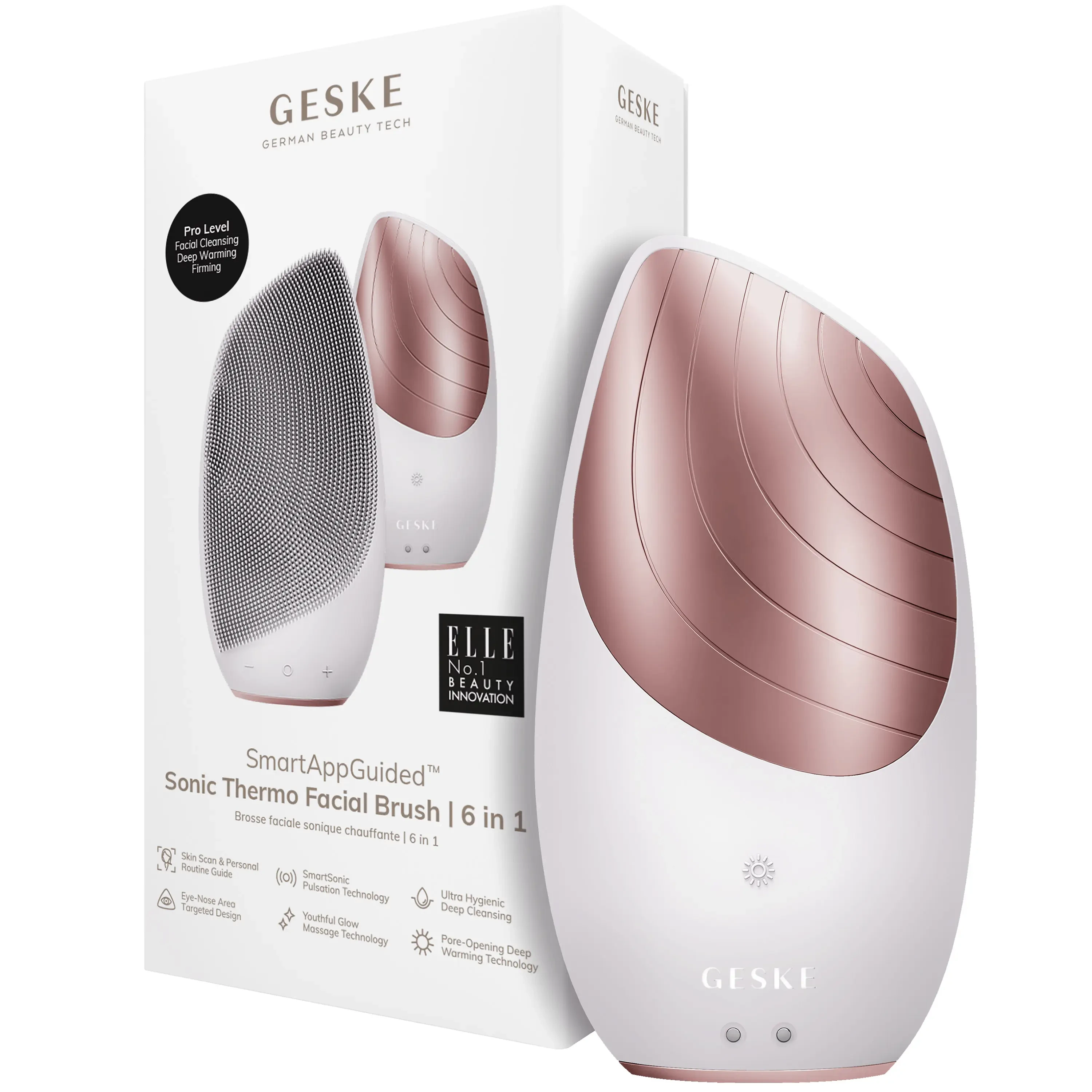 Sale. Електронна звукова термощітка для обличчя Пудрова Geske Sonic Thermo Facial Brush 6 in 1 Starlight