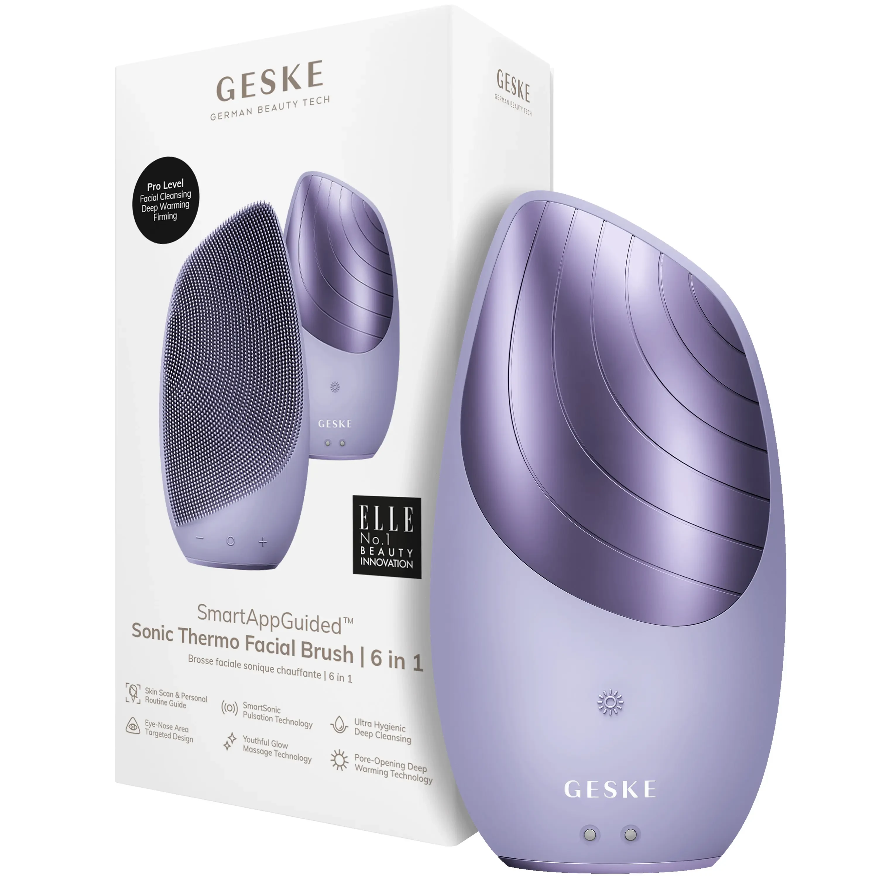 Sale. Електронна звукова термощітка для обличчя Фіолетова Geske Sonic Thermo Facial Brush 6 in 1 Purple