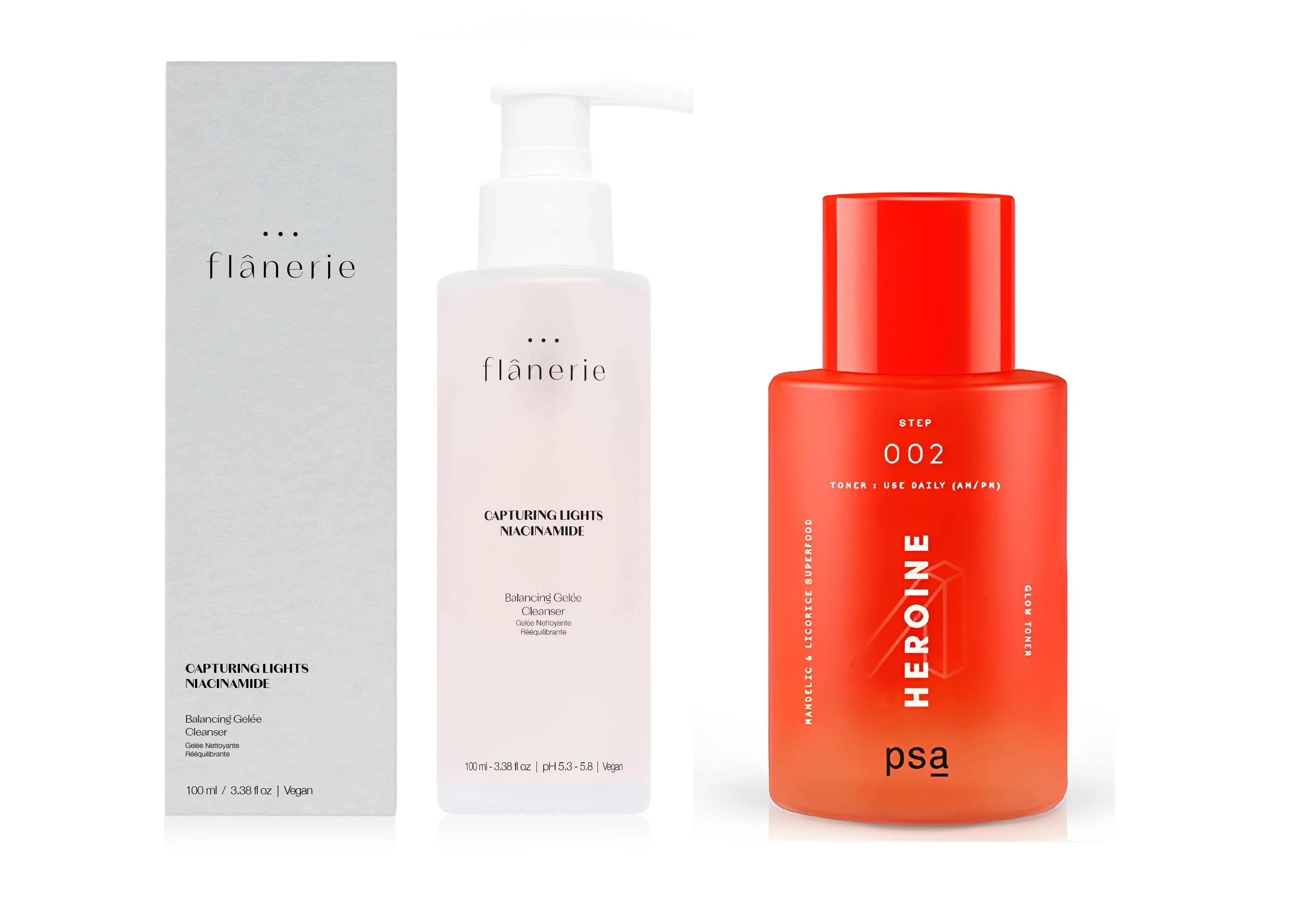 Лімітований набір "Сила ніацинаміду" Flanerie Gelée Cleanser та PSA Heroine Mandelic & Licorice Superfood Glow Tone