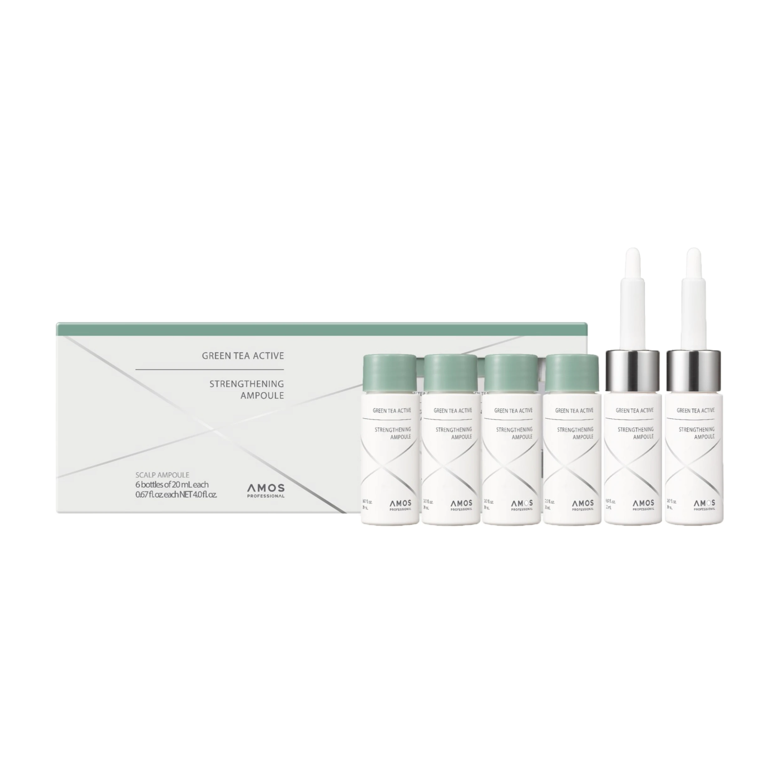 Ампули проти випадіння волосся Amos Green Tea Active Strengthening Ampoule, 6х20 мл